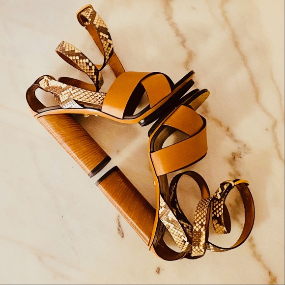 GUCCI Leather & Python Cross Ankle Wrap Heels - Picture 1 of 7
